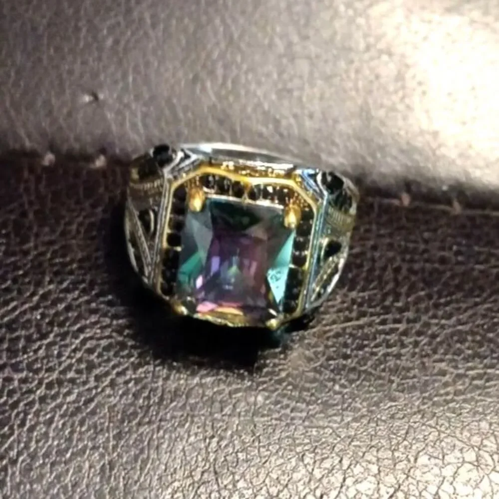 Men's Turkish Signet Ring Square Mystic Topaz Stone Size 11